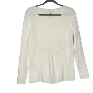 Calvin Klein Scoop Neck Sweater Long Sleeve Ribbed Winter White Size 1X NWT